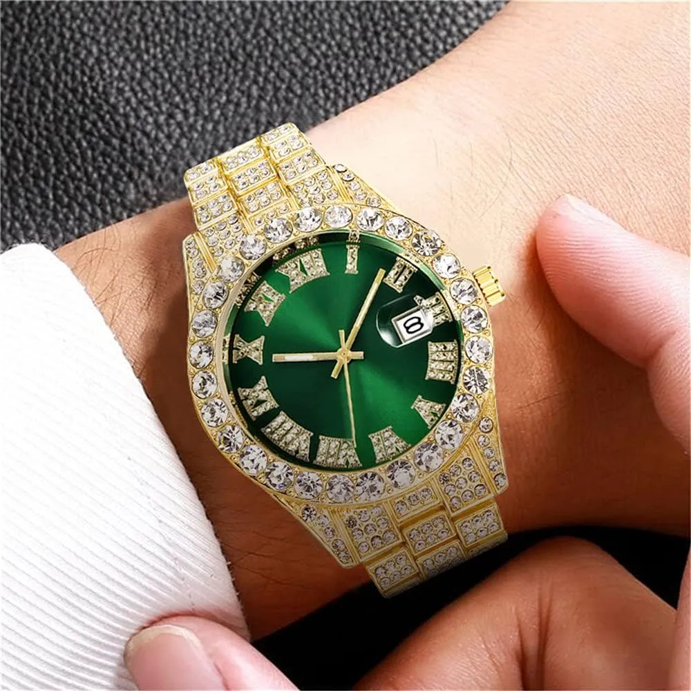 christian fragment bind combat opening inadvertently Luxury Quartz Watches with Date Hip Hop Watches for Men Iced-Out Bling Diamond 