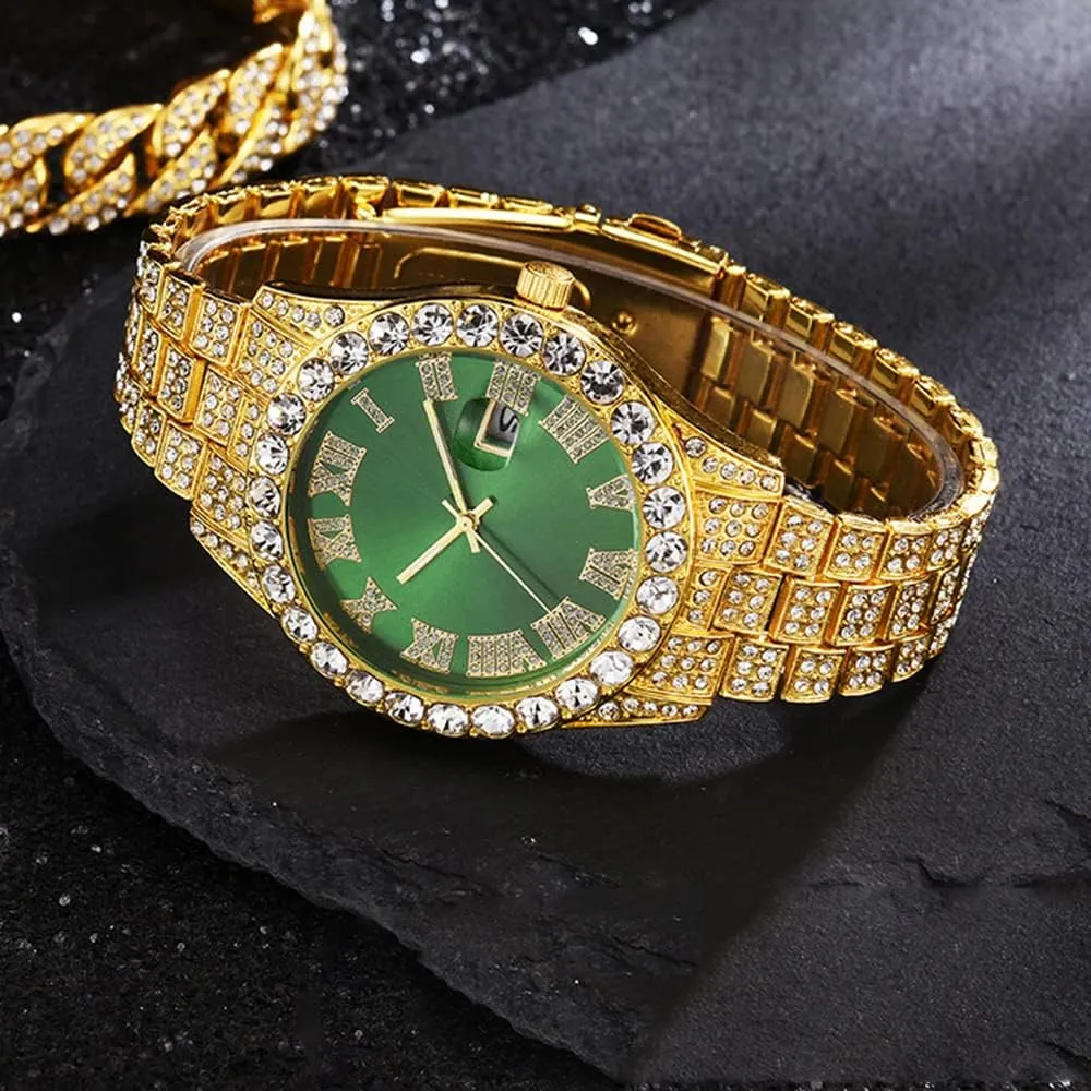 christian fragment bind combat opening inadvertently Luxury Quartz Watches with Date Hip Hop Watches for Men Iced-Out Bling Diamond 
