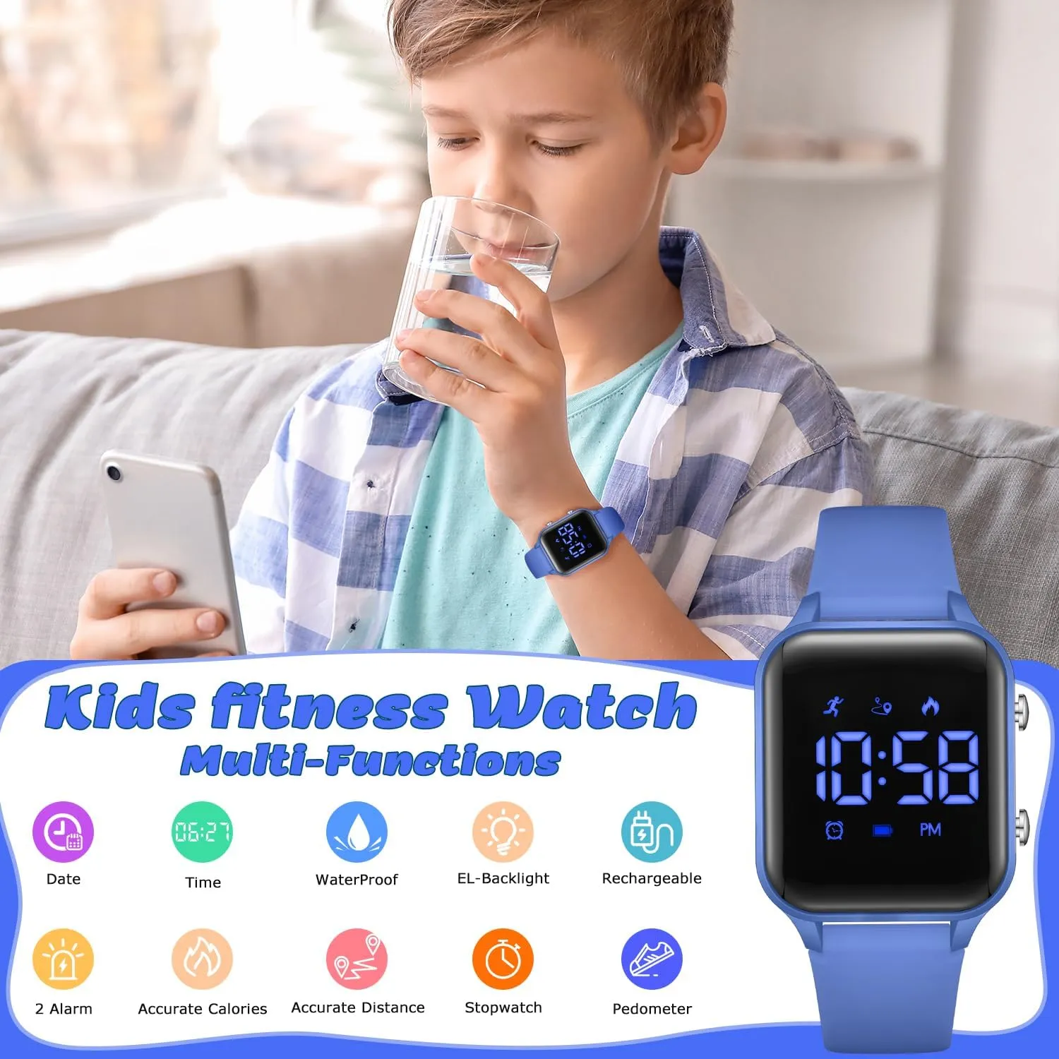 Christmas Gifts L LAVAREDO Waterproof Kids Digital Watches for Boys Girls,Sport Watch with Pedometer Stopwatch Vibration Alarm for Ages 5-13,No App pancreatic Fitness Tracker Watch for Kids Teens Birthday 