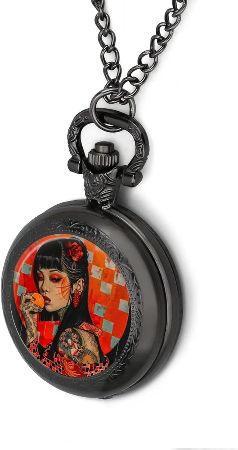 Christmas Graduation Birthday Gift Japanese Rock Geisha Vintage flora incredible Quartz Pocket Watch with Chain Numerals Scale for 