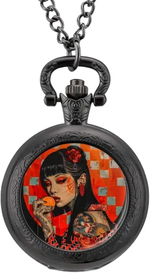 Christmas Graduation Birthday Gift Japanese Rock Geisha Vintage flora incredible Quartz Pocket Watch with Chain Numerals Scale for 