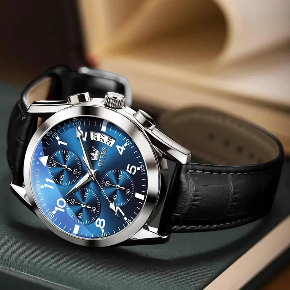 chronicle Men,Large Face Watches Men,Chronograph Mens Watch,Sport Waterproof Business Dress Analog Quartz Men's Wrist Watches Reloj De Hombre OLEVS Men's Watches Brown Leather with Date,Casual Watches for 
