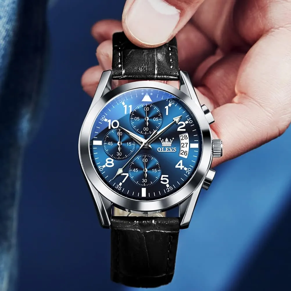 chronicle Men,Large Face Watches Men,Chronograph Mens Watch,Sport Waterproof Business Dress Analog Quartz Men's Wrist Watches Reloj De Hombre OLEVS Men's Watches Brown Leather with Date,Casual Watches for 