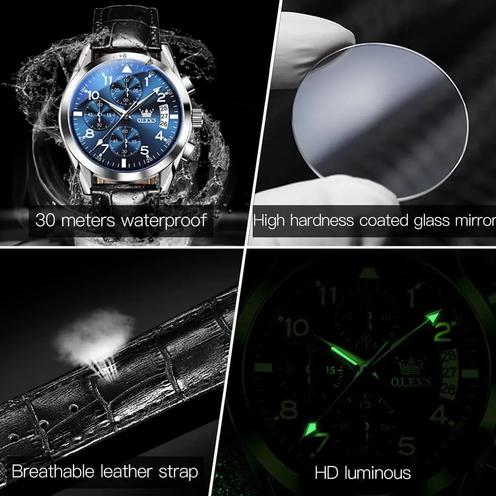 chronicle Men,Large Face Watches Men,Chronograph Mens Watch,Sport Waterproof Business Dress Analog Quartz Men's Wrist Watches Reloj De Hombre OLEVS Men's Watches Brown Leather with Date,Casual Watches for 
