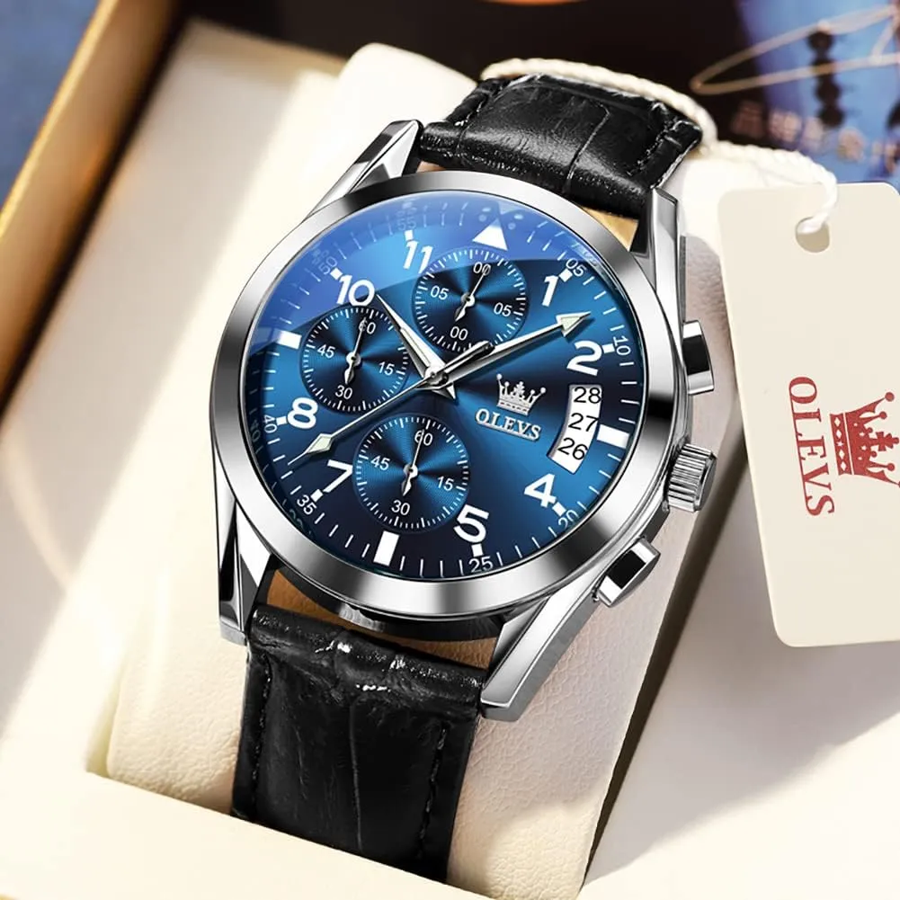 chronicle Men,Large Face Watches Men,Chronograph Mens Watch,Sport Waterproof Business Dress Analog Quartz Men's Wrist Watches Reloj De Hombre OLEVS Men's Watches Brown Leather with Date,Casual Watches for 