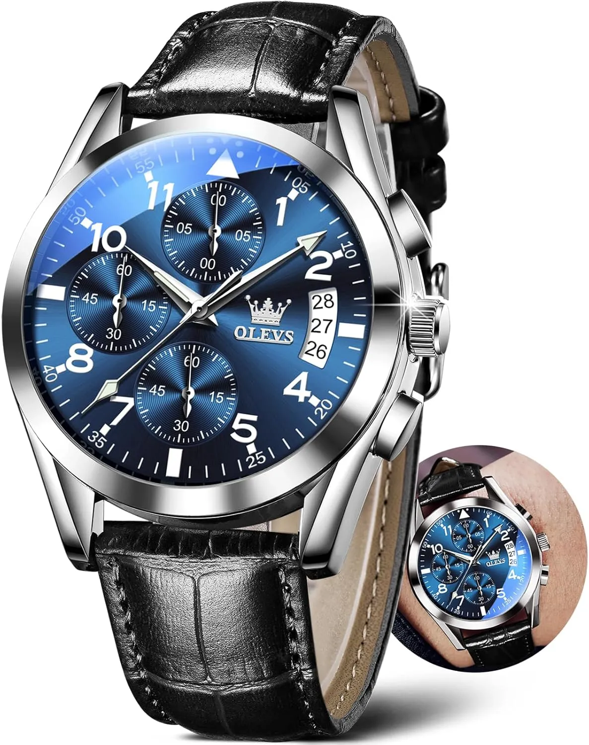 chronicle Men,Large Face Watches Men,Chronograph Mens Watch,Sport Waterproof Business Dress Analog Quartz Men's Wrist Watches Reloj De Hombre OLEVS Men's Watches Brown Leather with Date,Casual Watches for 