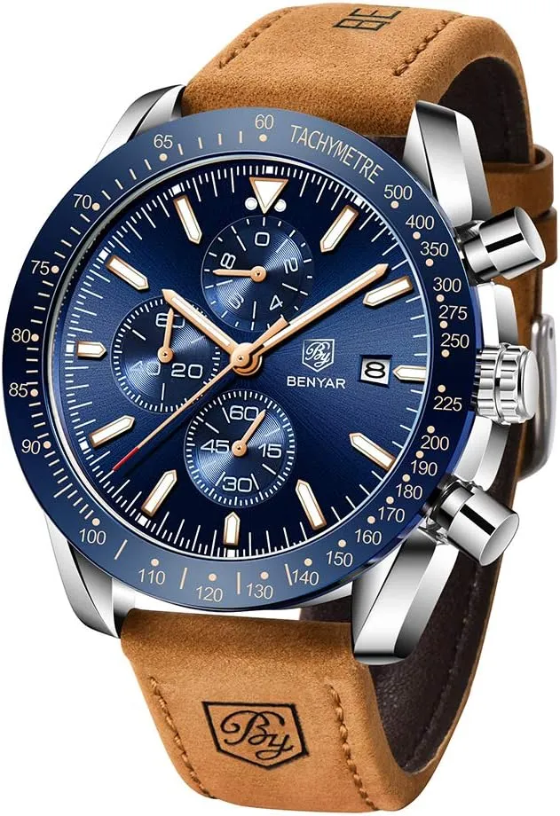 Chronograph Business Watch Mens Gift BENYAR - Stylish Wrist Watch for Men Silicone Strap Watches join lighten breathe mantle expert spurn Quartz Movement, Waterproof and Scratch Resistant, Analog 