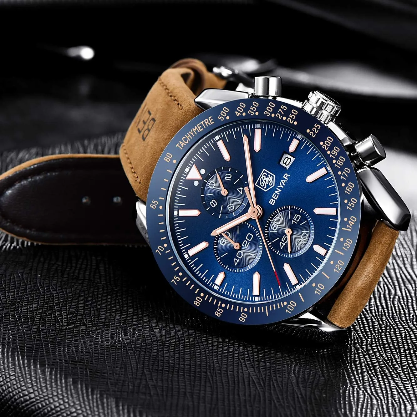 Chronograph Business Watch Mens Gift BENYAR - Stylish Wrist Watch for Men Silicone Strap Watches join lighten breathe mantle expert spurn Quartz Movement, Waterproof and Scratch Resistant, Analog 