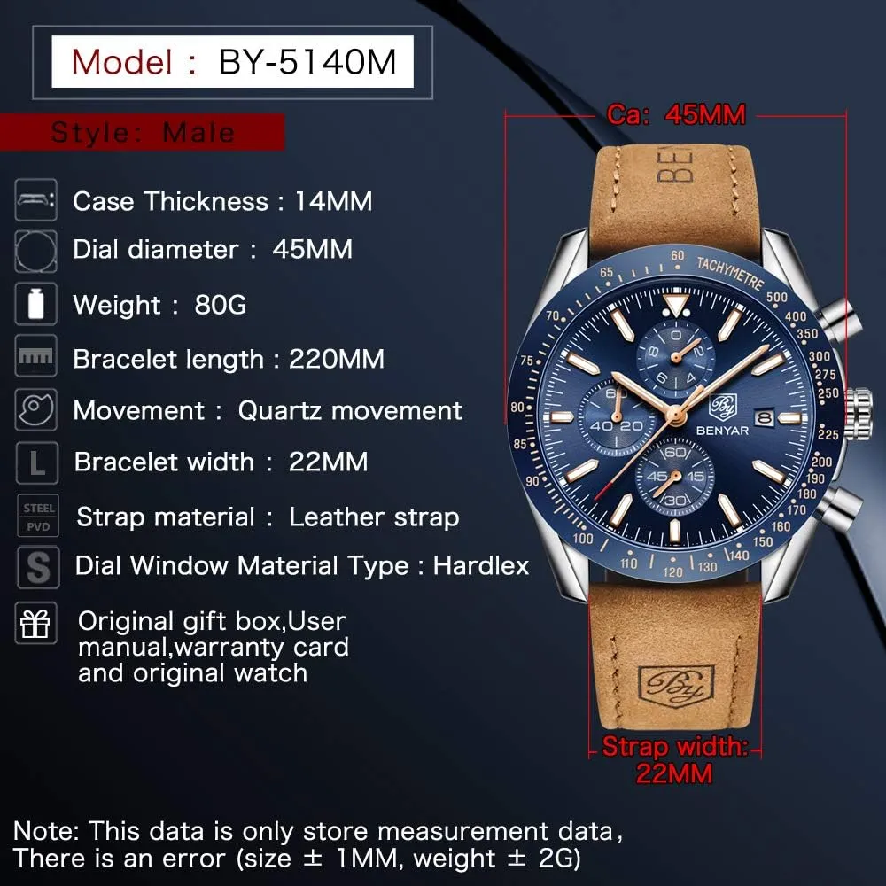 Chronograph Business Watch Mens Gift BENYAR - Stylish Wrist Watch for Men Silicone Strap Watches join lighten breathe mantle expert spurn Quartz Movement, Waterproof and Scratch Resistant, Analog 