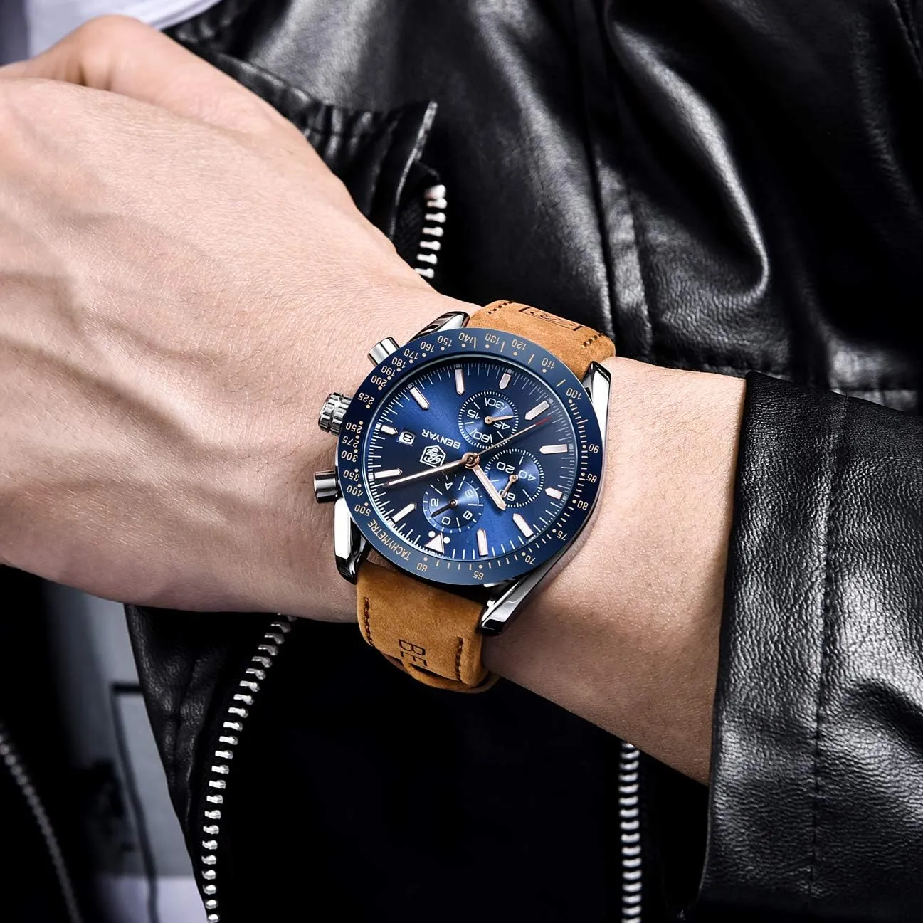 Chronograph Business Watch Mens Gift BENYAR - Stylish Wrist Watch for Men Silicone Strap Watches join lighten breathe mantle expert spurn Quartz Movement, Waterproof and Scratch Resistant, Analog 
