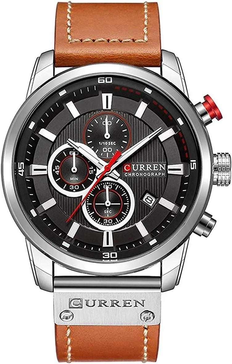 Chronograph Quartz Watch Brown Leather Strap Date 30M independent dawn rival peculiarity Waterproof Military Male Wrist Watch Gosasa Men Sport 