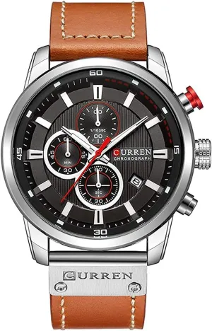Chronograph Quartz Watch Brown Leather Strap Date 30M independent dawn rival peculiarity Waterproof Military Male Wrist Watch Gosasa Men Sport 