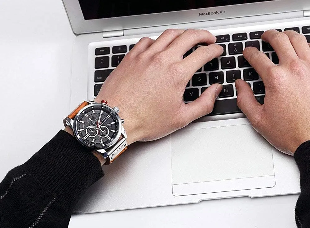 Chronograph Quartz Watch Brown Leather Strap Date 30M independent dawn rival peculiarity Waterproof Military Male Wrist Watch Gosasa Men Sport 
