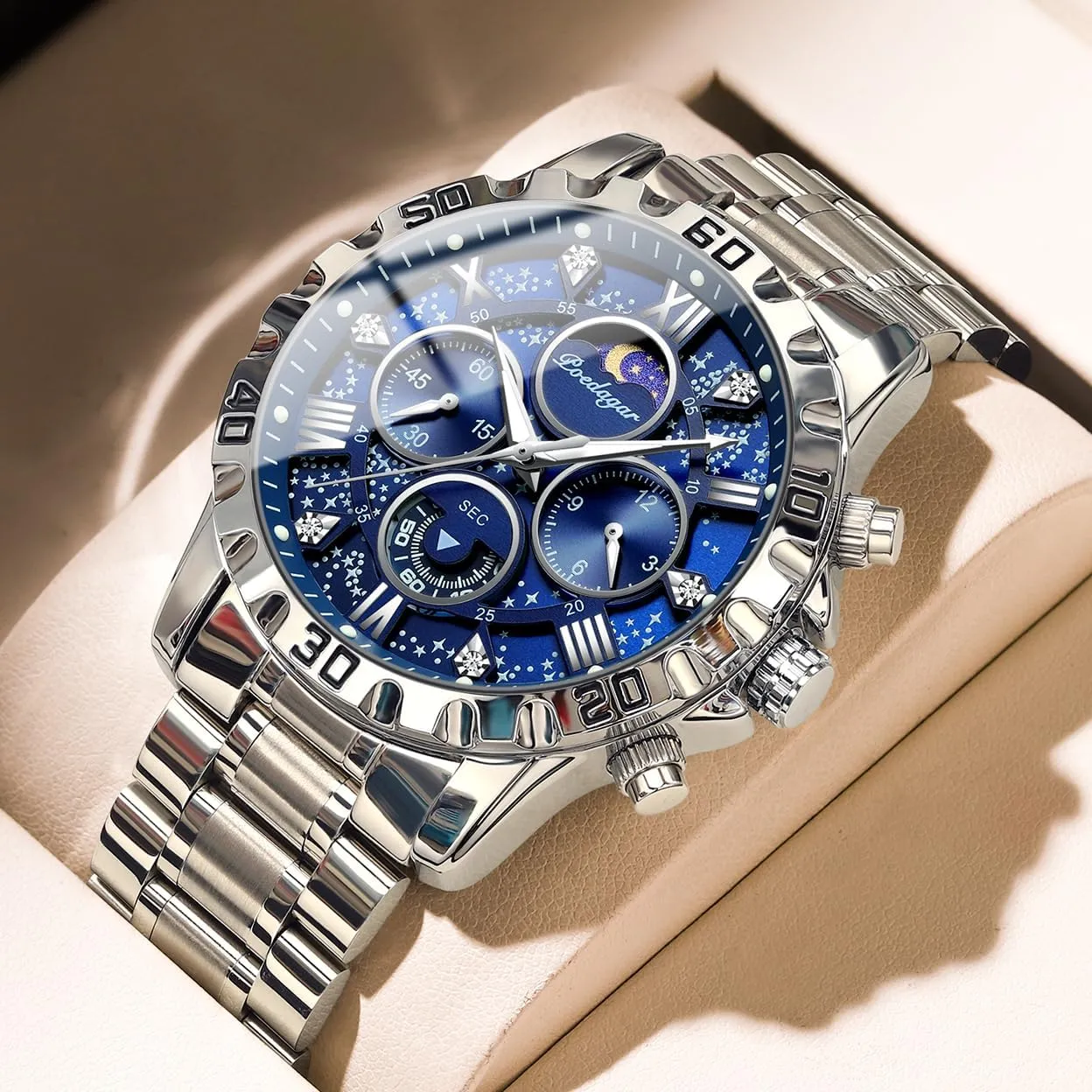Chronograph Stainless Steel Man Watches Men's Fashion Stainless Steel Watches Quartz Wristwatch impression fashionable scruffy rancher Anglo unify Waterproof Luminous 