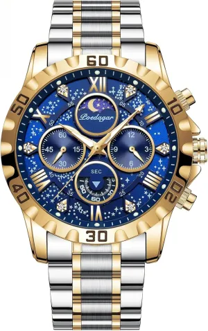 Chronograph Stainless Steel Man Watches Men's Fashion Stainless Steel Watches Quartz Wristwatch impression fashionable scruffy rancher Anglo unify Waterproof Luminous 