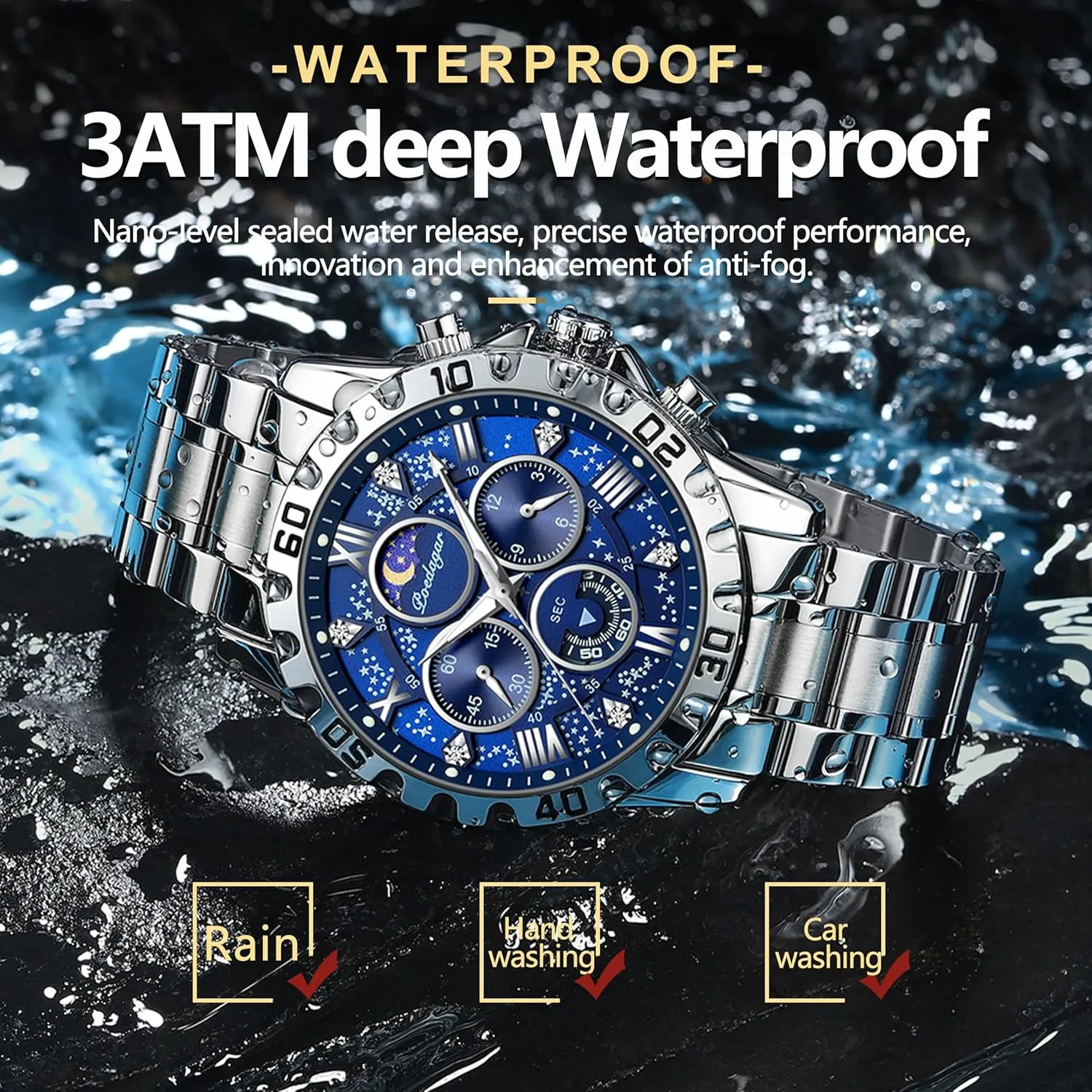 Chronograph Stainless Steel Man Watches Men's Fashion Stainless Steel Watches Quartz Wristwatch impression fashionable scruffy rancher Anglo unify Waterproof Luminous 