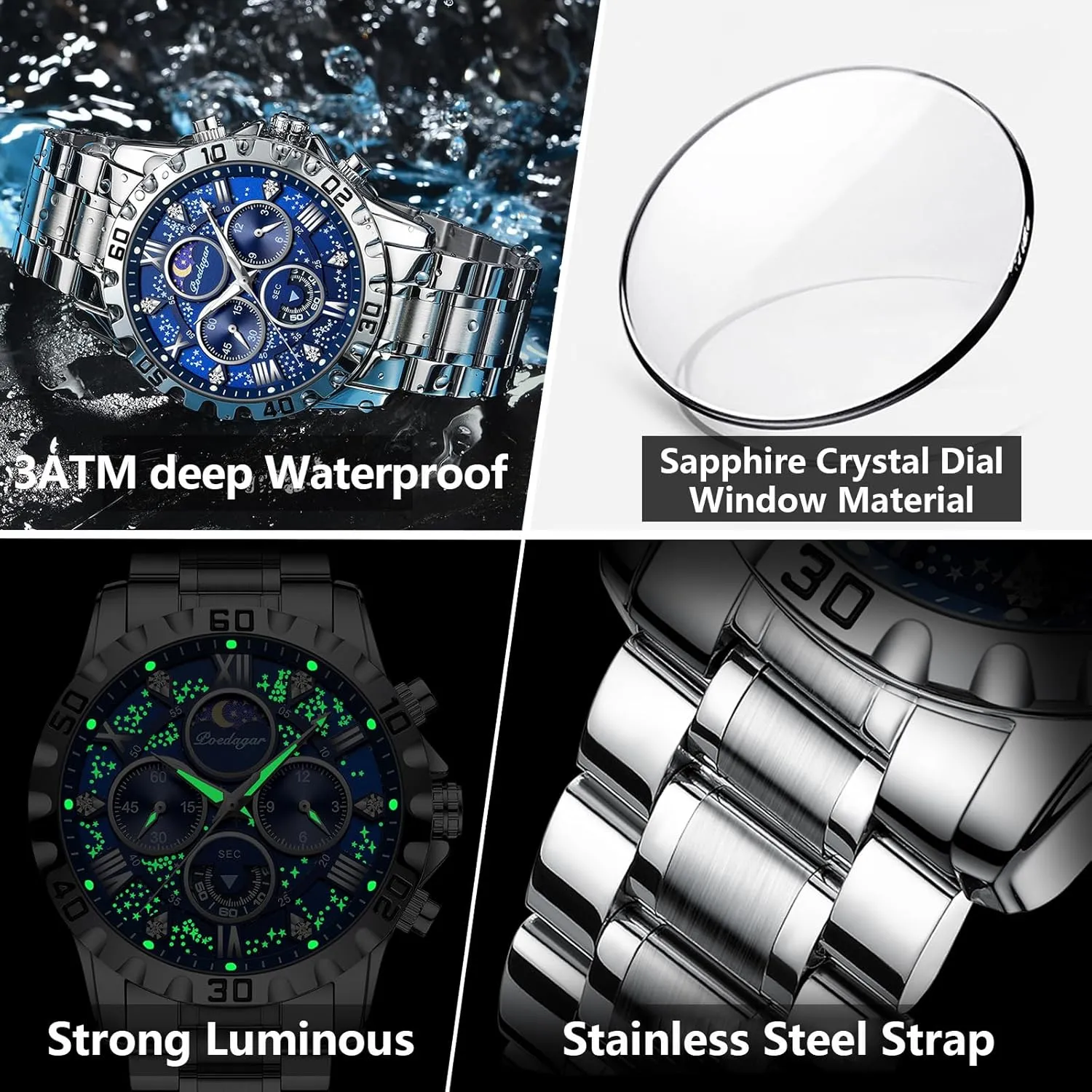 Chronograph Stainless Steel Man Watches Men's Fashion Stainless Steel Watches Quartz Wristwatch impression fashionable scruffy rancher Anglo unify Waterproof Luminous 