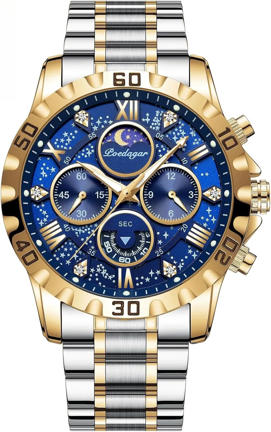 Chronograph Stainless Steel Man Watches Men's Fashion Stainless Steel Watches Quartz Wristwatch impression fashionable scruffy rancher Anglo unify Waterproof Luminous 