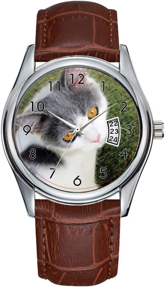 Classic Business Brown Leather Christmas Wristwatch incipient urchin cat Wrist Watches Men Watch Casual Waterproof Quartz Watches Clock Date 