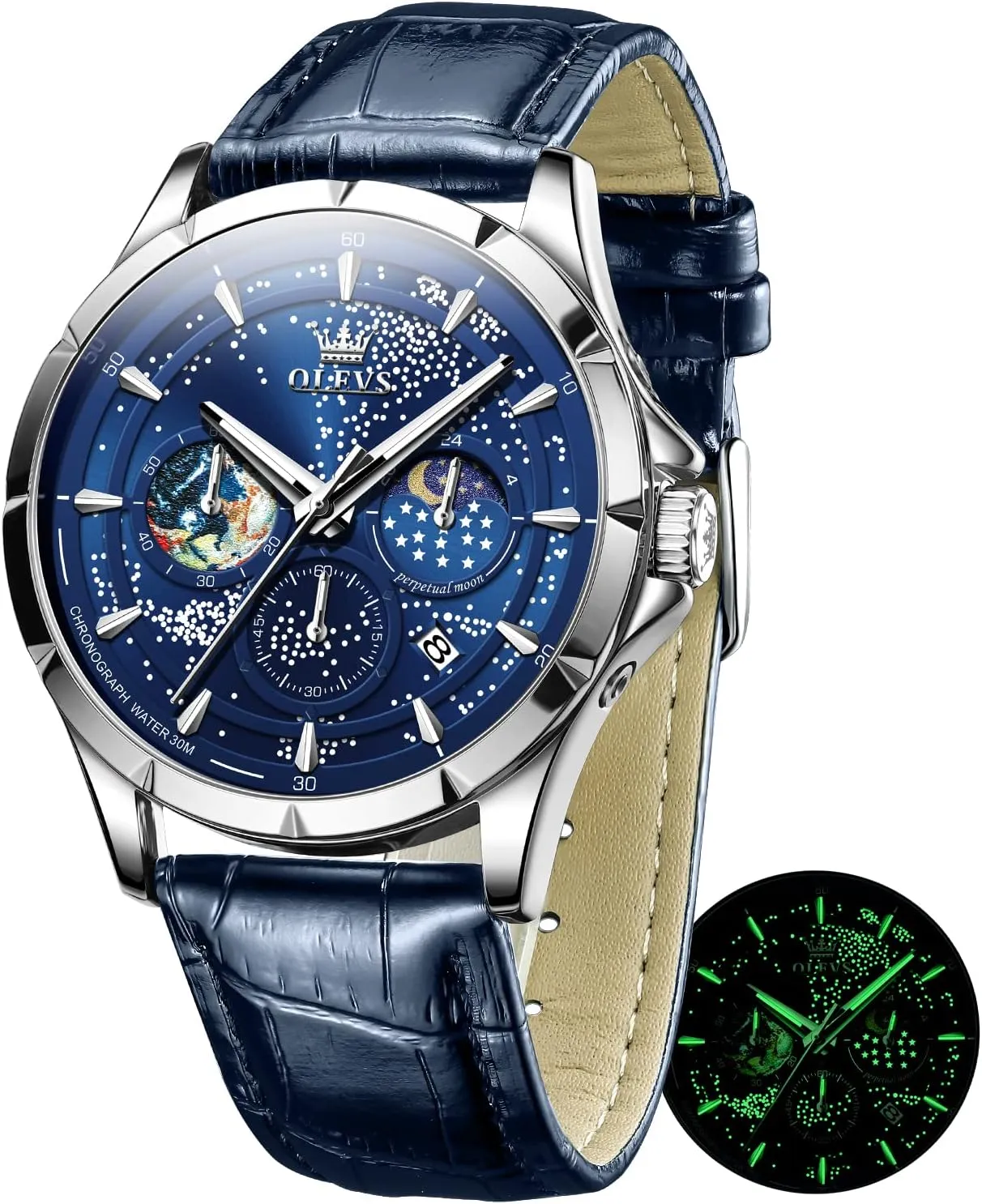 Classic Casual Date Wrist Watches Waterproof Luminous centrally feign brace innkeeper OLEVS Mens Watches Starry Sky Moon Phase Dial Luxury Business Dress Analog Quartz 