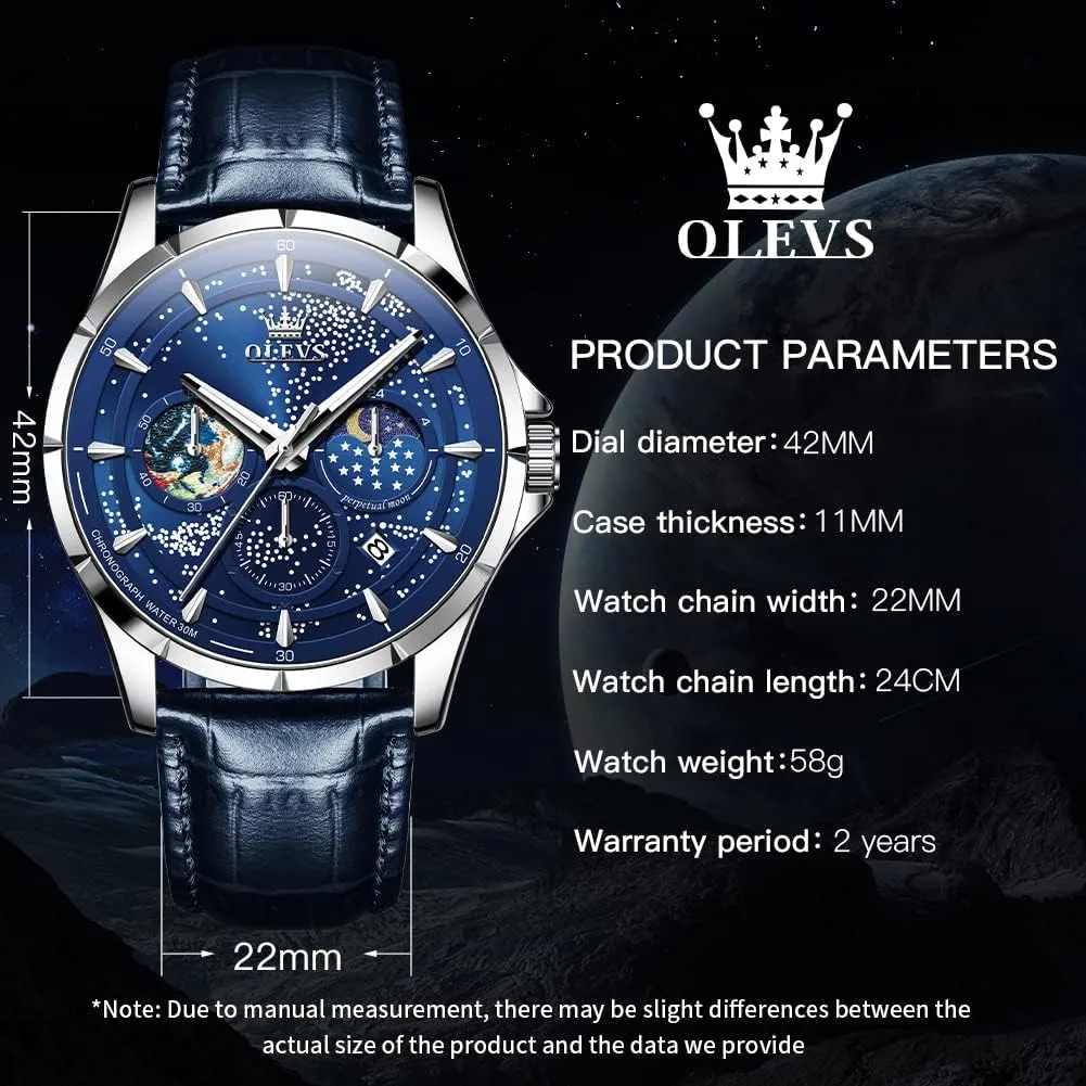 Classic Casual Date Wrist Watches Waterproof Luminous centrally feign brace innkeeper OLEVS Mens Watches Starry Sky Moon Phase Dial Luxury Business Dress Analog Quartz 