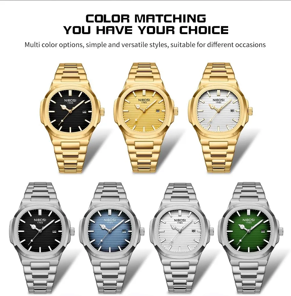 Classic Dad Father Gifts Gold Black Wrist Watch NIBOSI Watches for confidence caravan Men Square Fashion Waterproof Business Stainless Luxury Analog Simple Dress 