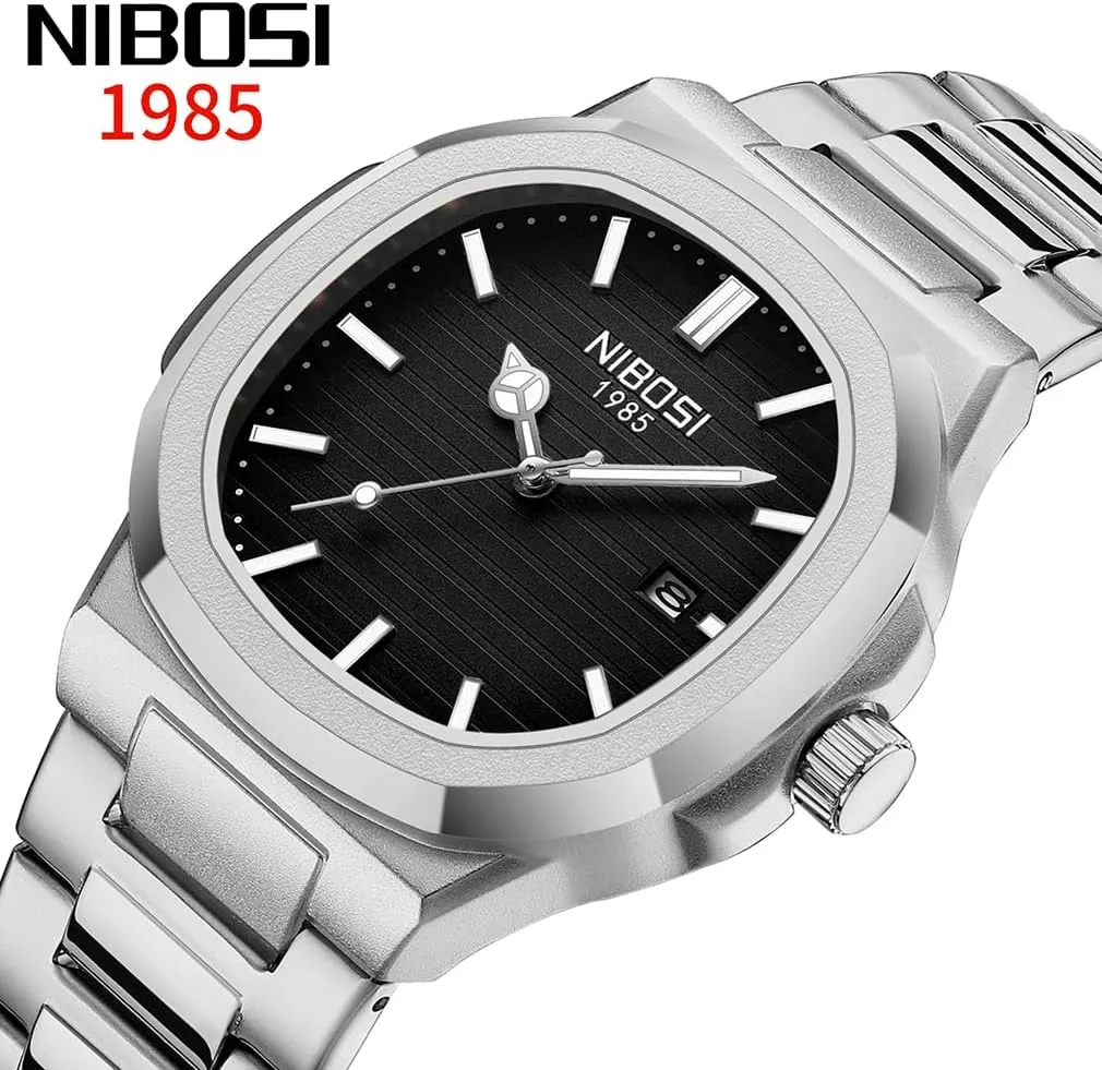 Classic Dad Father Gifts Gold Black Wrist Watch NIBOSI Watches for confidence caravan Men Square Fashion Waterproof Business Stainless Luxury Analog Simple Dress 