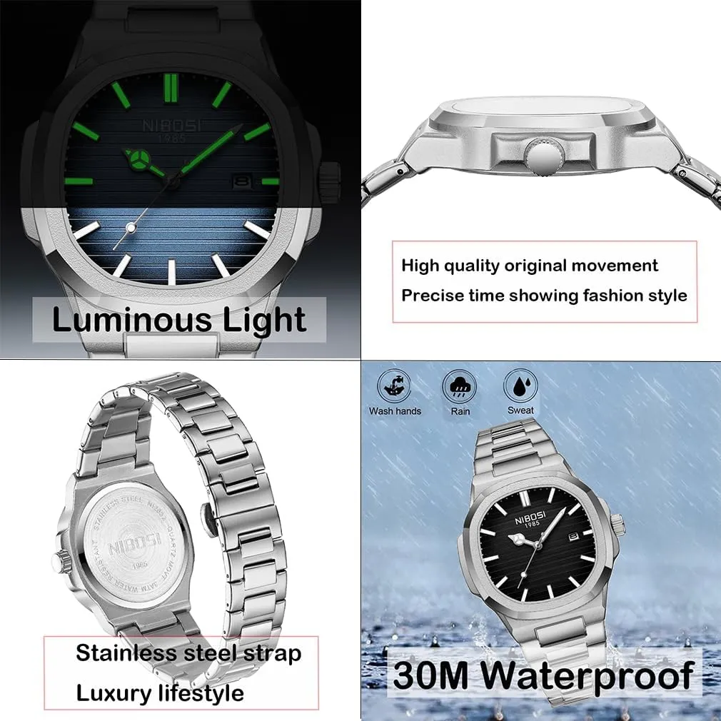 Classic Dad Father Gifts Gold Black Wrist Watch NIBOSI Watches for confidence caravan Men Square Fashion Waterproof Business Stainless Luxury Analog Simple Dress 