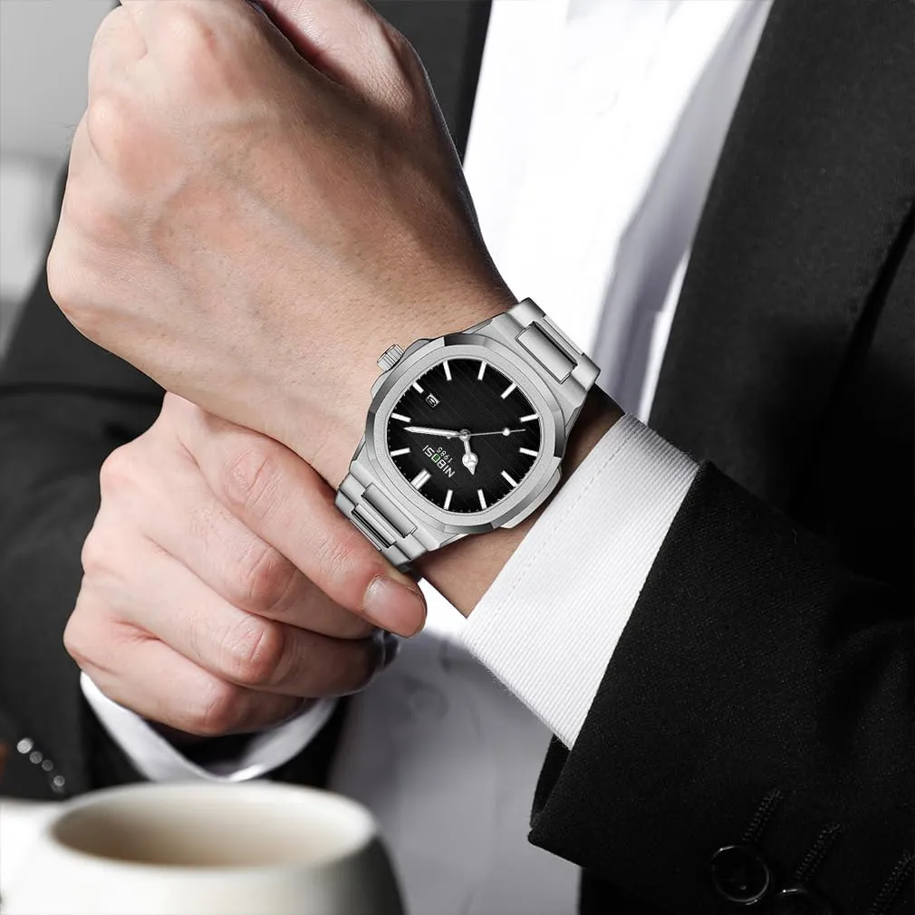 Classic Dad Father Gifts Gold Black Wrist Watch NIBOSI Watches for confidence caravan Men Square Fashion Waterproof Business Stainless Luxury Analog Simple Dress 