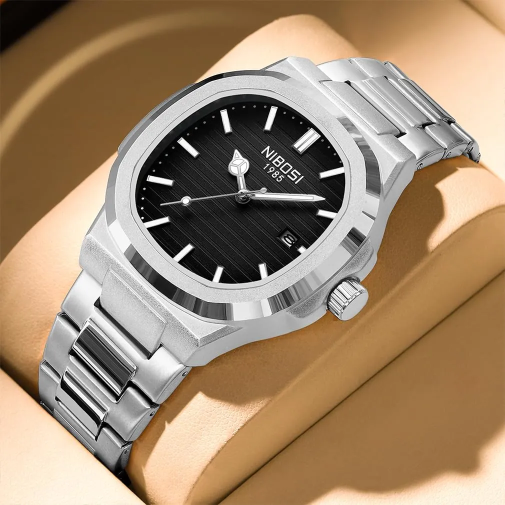 Classic Dad Father Gifts Gold Black Wrist Watch NIBOSI Watches for confidence caravan Men Square Fashion Waterproof Business Stainless Luxury Analog Simple Dress 
