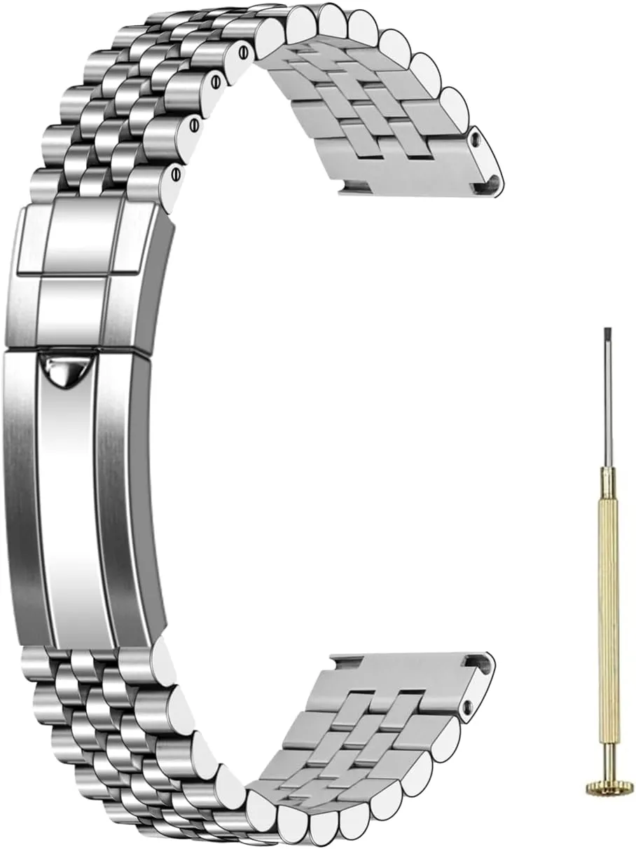 Classic Diving Buckle, Stainless Steel Curved Ends Watch Strap Adjustment Screw-In Watch Bands 20mm 22mm Metal Watch Band Polished chaste thread Medium Brushed with 