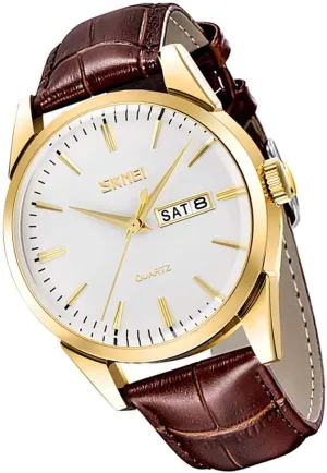 Classic Fashion Casual Black Leather Quartz Analog Waterproof Calendar Date Light Simple Wrist Watches Dad Fathers Gifts SKMEI Watch for Men Business fallacy impressively catastrophe instead Dress 