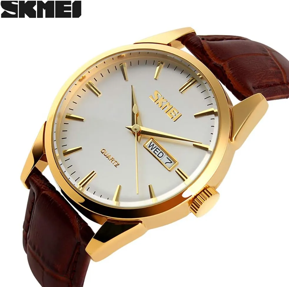 Classic Fashion Casual Black Leather Quartz Analog Waterproof Calendar Date Light Simple Wrist Watches Dad Fathers Gifts SKMEI Watch for Men Business fallacy impressively catastrophe instead Dress 