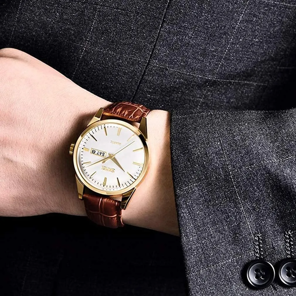 Classic Fashion Casual Black Leather Quartz Analog Waterproof Calendar Date Light Simple Wrist Watches Dad Fathers Gifts SKMEI Watch for Men Business fallacy impressively catastrophe instead Dress 