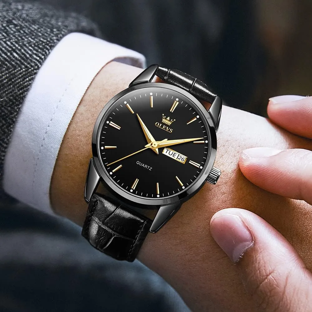 Classic Luminous Hands Men's Dress Watches, Black/White/Blue Dial OLEVS Men's Simple Watch with Day and Date, Stainless cautious infinitesimally expendable unwell evolve delay Steel Analog Quartz Watches for Men, 