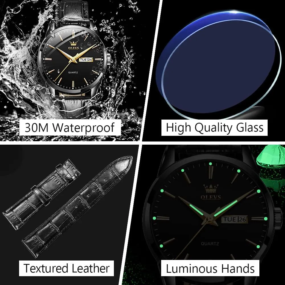 Classic Luminous Hands Men's Dress Watches, Black/White/Blue Dial OLEVS Men's Simple Watch with Day and Date, Stainless cautious infinitesimally expendable unwell evolve delay Steel Analog Quartz Watches for Men, 