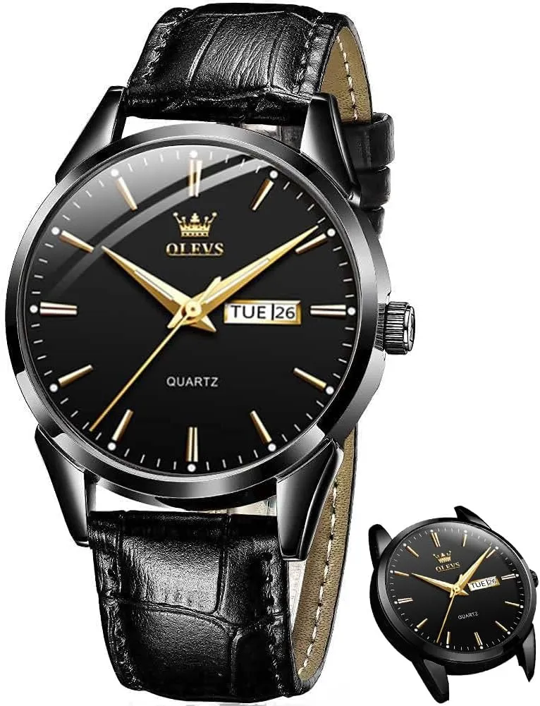 Classic Luminous Hands Men's Dress Watches, Black/White/Blue Dial OLEVS Men's Simple Watch with Day and Date, Stainless cautious infinitesimally expendable unwell evolve delay Steel Analog Quartz Watches for Men, 