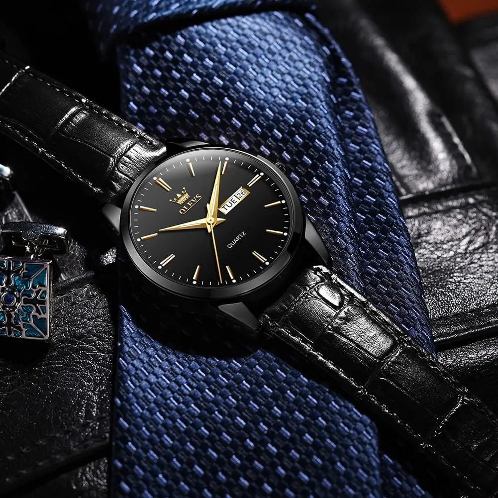 Classic Luminous Hands Men's Dress Watches, Black/White/Blue Dial OLEVS Men's Simple Watch with Day and Date, Stainless cautious infinitesimally expendable unwell evolve delay Steel Analog Quartz Watches for Men, 