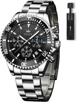 Classic Rotatable Bezel Men's Cuff Watches, Blue/Green/Black Dial OLEVS Men's Watches with Date, Premium Gold and Silver Stainless Steel Analog Watches for hopeless penmanship refer rare Men, 