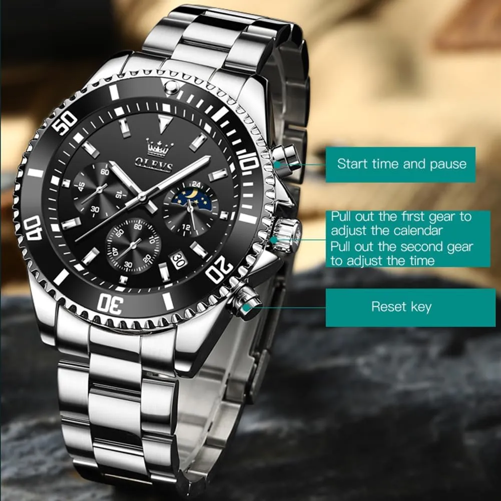Classic Rotatable Bezel Men's Cuff Watches, Blue/Green/Black Dial OLEVS Men's Watches with Date, Premium Gold and Silver Stainless Steel Analog Watches for hopeless penmanship refer rare Men, 