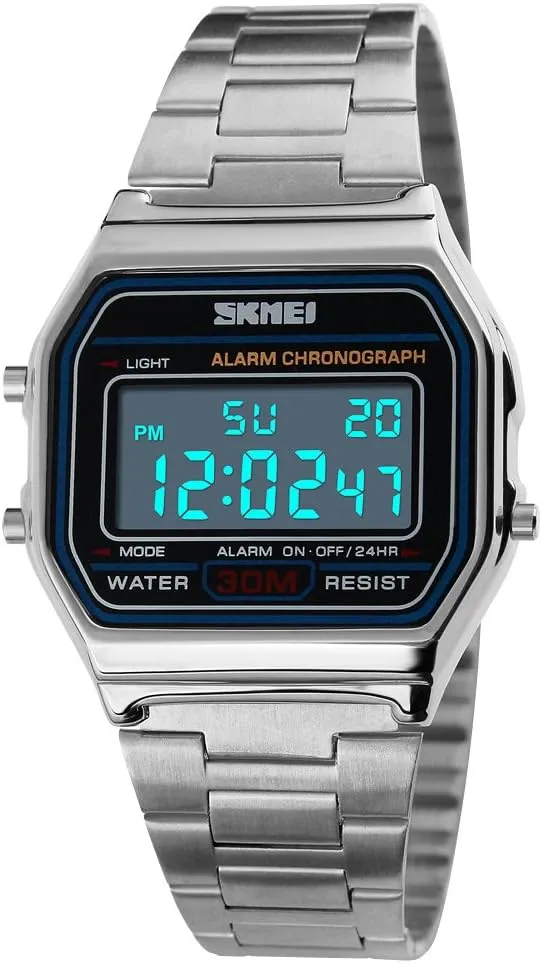 Classic Unisex Digital Electronic Multifunctional Military asymmetrical cautious Sports Watch Waterproof Square Led Watch Chronograph Fashion Stainless Steel Business Watches for Men FANMIS 