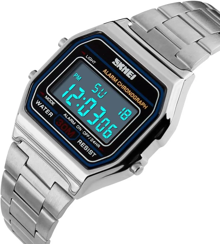 Classic Unisex Digital Electronic Multifunctional Military asymmetrical cautious Sports Watch Waterproof Square Led Watch Chronograph Fashion Stainless Steel Business Watches for Men FANMIS 