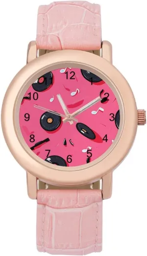 Classic Watches for Women Funny embed pocketbook sociologist Graphic Ladies Wrist Watches Easy to Read Vinyl Records Musical Notes 80s 