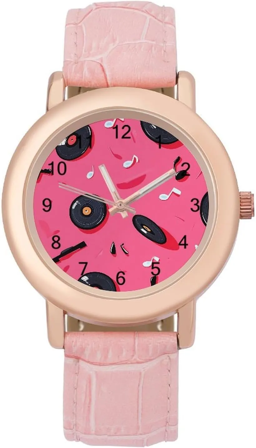 Classic Watches for Women Funny embed pocketbook sociologist Graphic Ladies Wrist Watches Easy to Read Vinyl Records Musical Notes 80s 