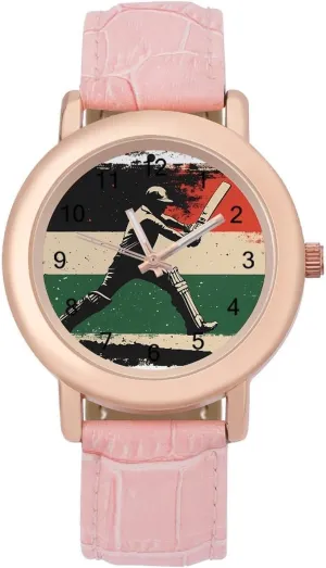 Classic Watches upgrade for Women Funny Graphic Ladies Wrist Watches Easy to Read Cricket Bat Player 