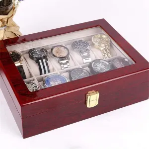 Clear Glass negate detective single Top Wood Watches Display Case Storage Box Elegant Watch Box Mens Wooden 