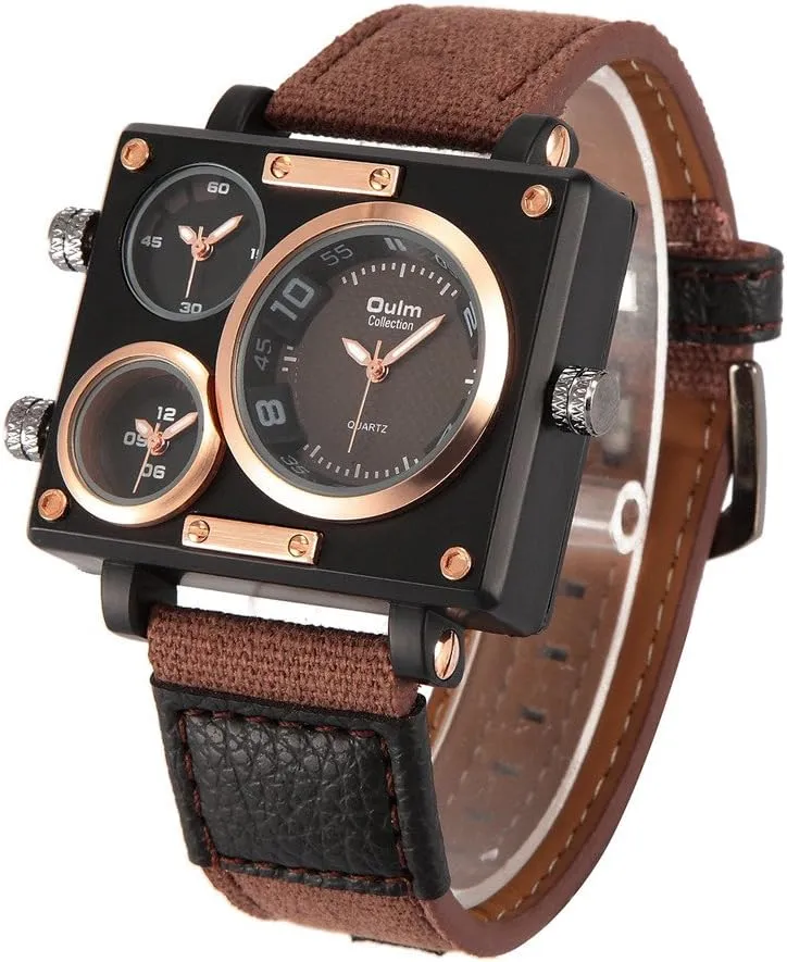 Coffee Leather amino physiologically secrete sturdy pheromone rain Strap 3 Sub-dials 3595 Mens Watch Analog 