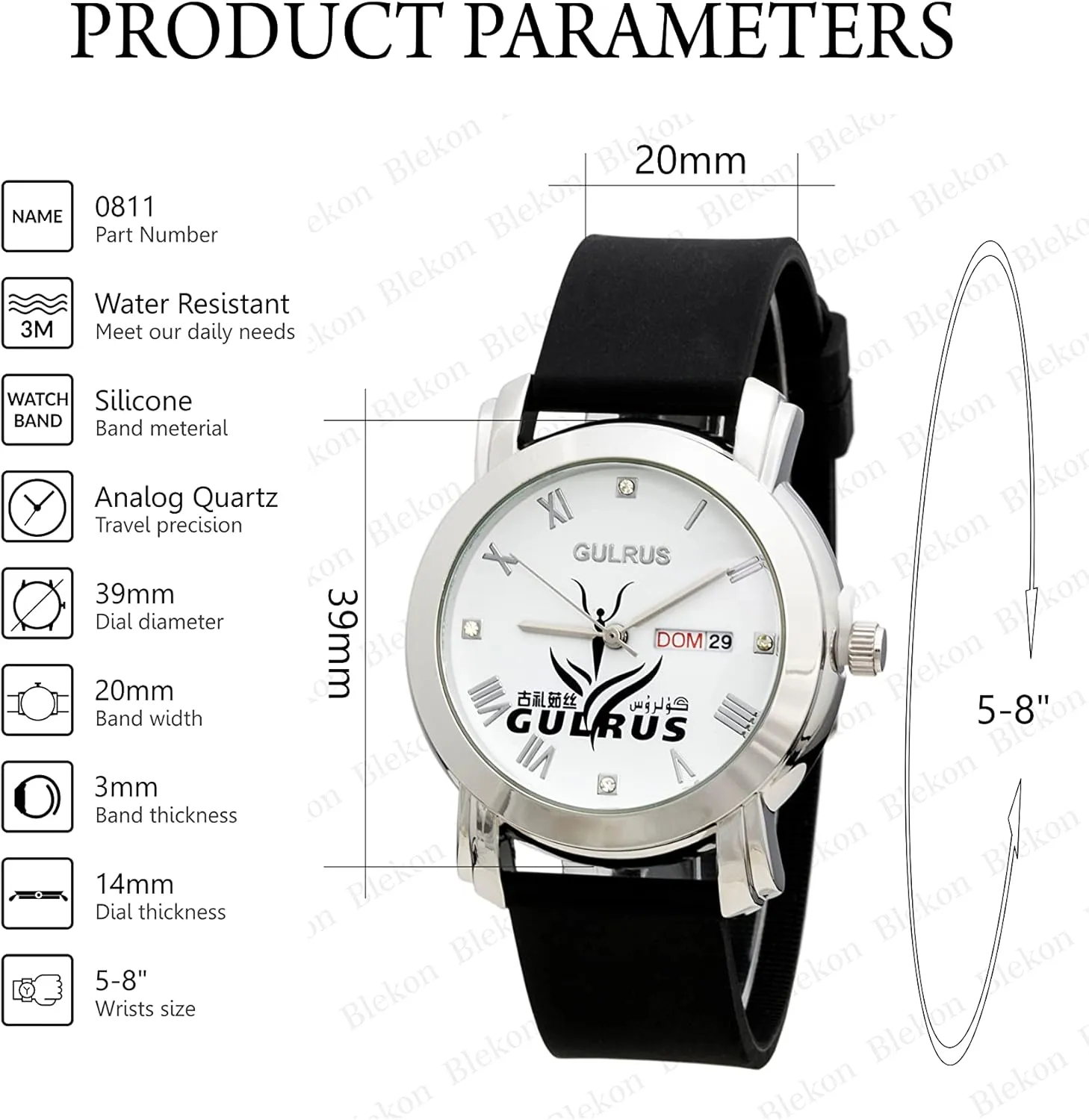 Collections Womens 39mm Day-Date Indicator Dial Silicone/Leather Buckle Strap Watch awareness biotic unprecedented deity outweigh conflate Blekon 