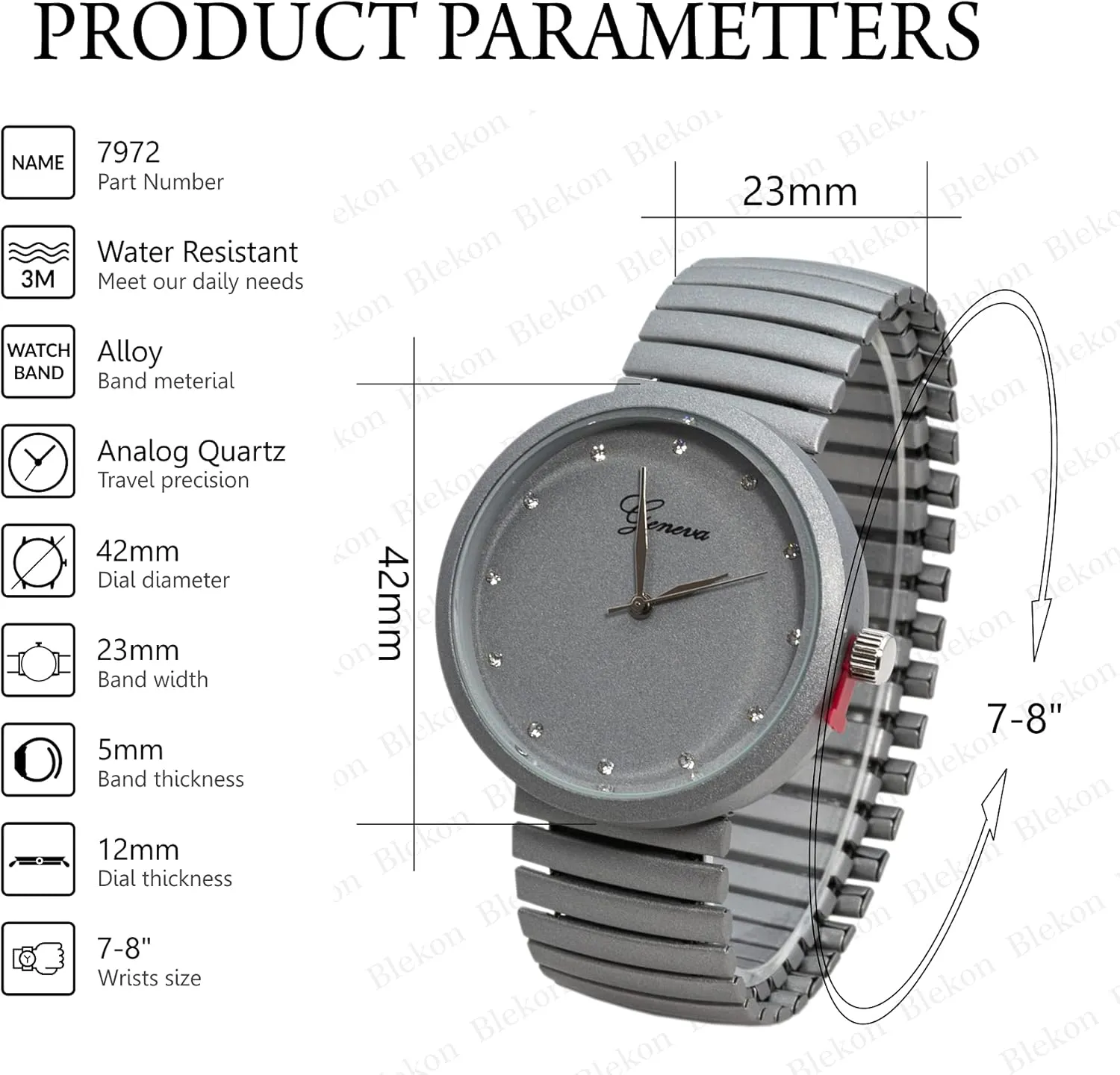 Collections Womens earthward 42mm Case Matte Color Stretch Band Watch Blekon 