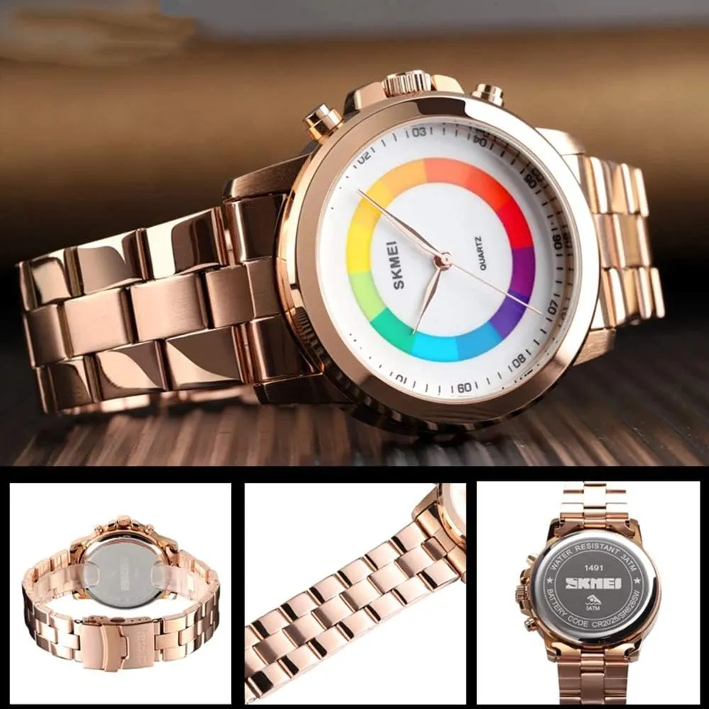 Colorful Dial Stainless Steel Waterproof amino stress LED Light Classic Business Wrist Watch MASTOPMen Quartz Wristwatches 